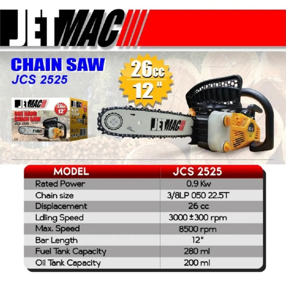 ecodamai-Jetmac JCS2525 (12-inch - 300mm) 25.4cc Portable Mini Chainsaw-2