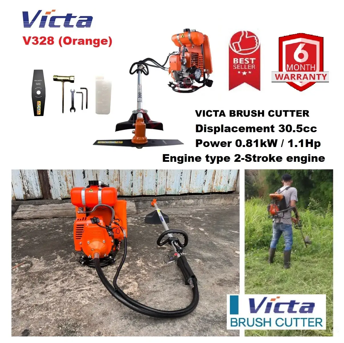 ecodamai-Victa V328 Gasoline Backpack Brush Cutter & Grass Trimmer 30.5cc-1